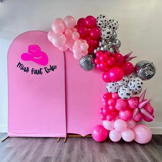 Backdrop frame rental assembled for a party at Dino Daisy Play Cafe